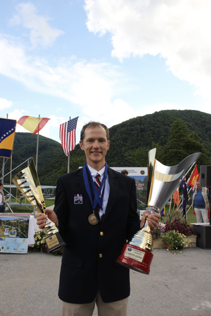 Devin Olsen with his trophies at the world fly fishing championships